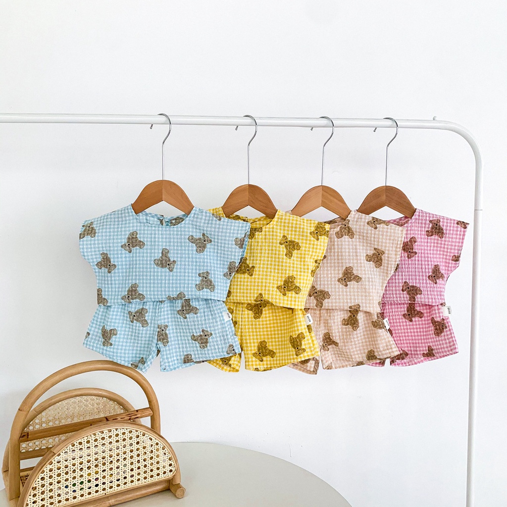 Set áo sơ mi sát nách kèm quần short thời trang mùa hè cho trẻ nhỏ