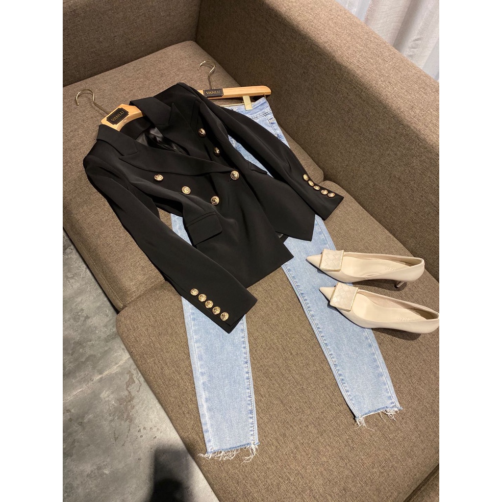 Áo blazer nữ dài tay 6 khuy QUYNH DESIGN, thiết kế thanh lịch, trẻ trung