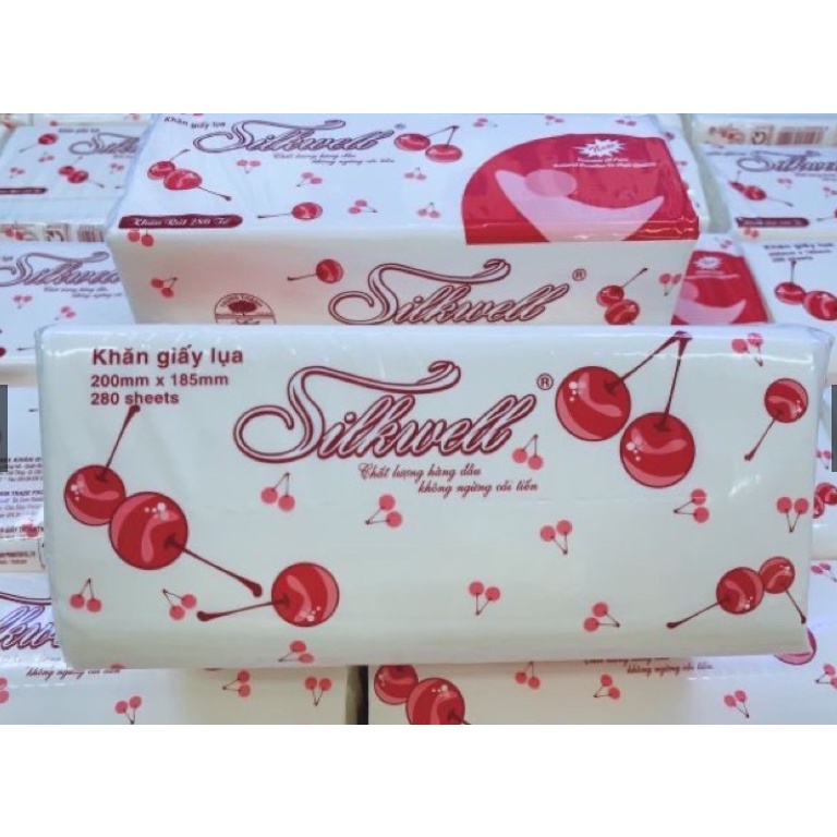 Khăn giấy rút silkwell 280 tờ Cherry đỏ