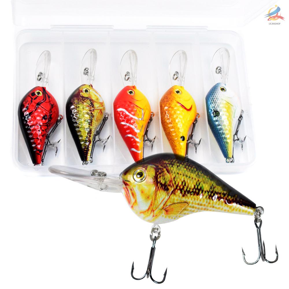 UCAN LIXADA  5 Pcs Bionic Fishing Lure Hard Body Floating Bait Fishing Bass Lure  Fishing Lure Artificial Bait Lifelike Crankbait Hooks Fishing Tackle  3.5 in 0.4 oz / pc