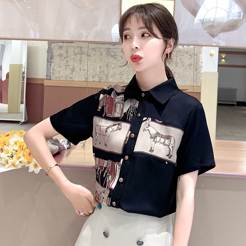 New 2020 Summer Black Red Print Fashion Korean Style Loose Short Sleeves Casual OL Office  Shirts Top for Women | BigBuy360 - bigbuy360.vn