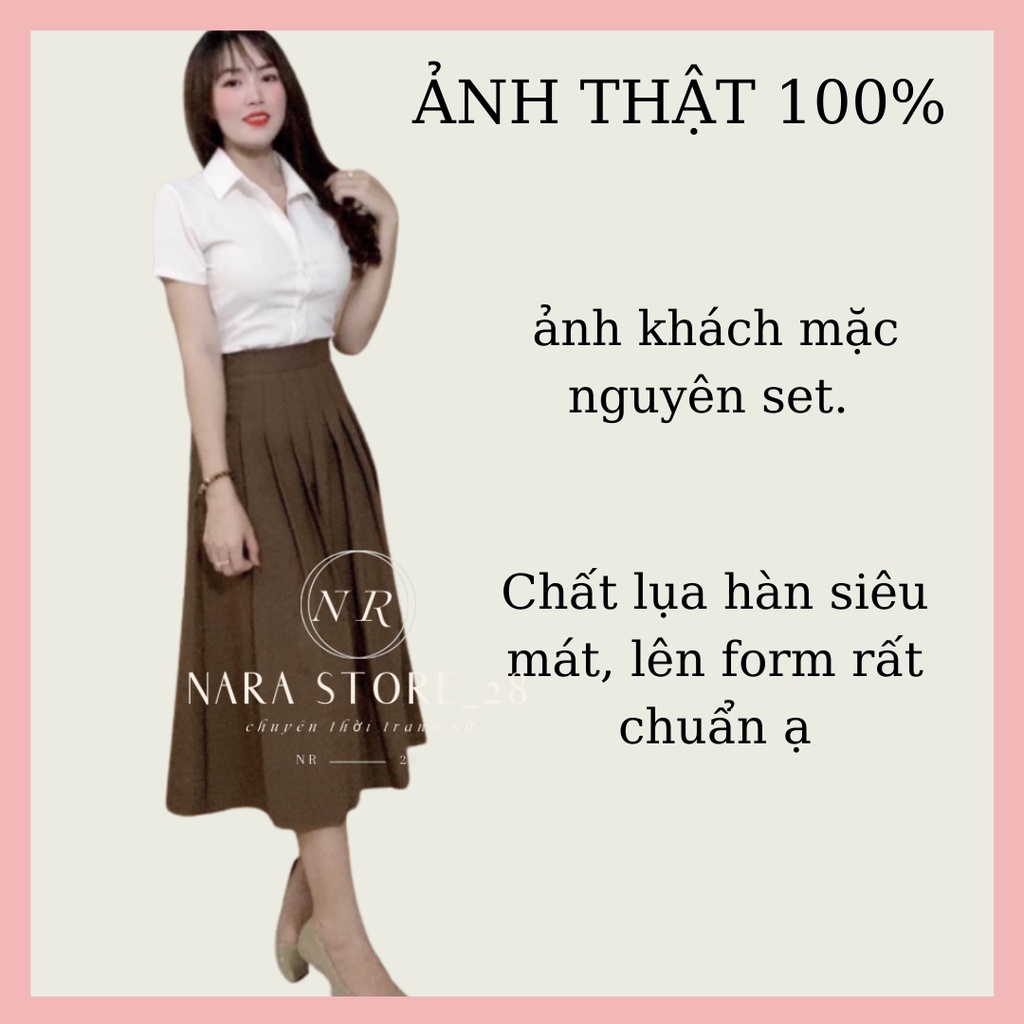 Chân váy xếp li dài qua gối dáng chữ a xòe cạp cao siêu tôn dáng đủ màu đen/nâu/trắng/be/kem