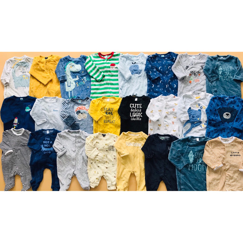 Bodysuit cho bé - Combo 2 bộ Body sleep chất nỉ nhung/ Bodysuit trẻ em hàng xuất dư (9-12m)