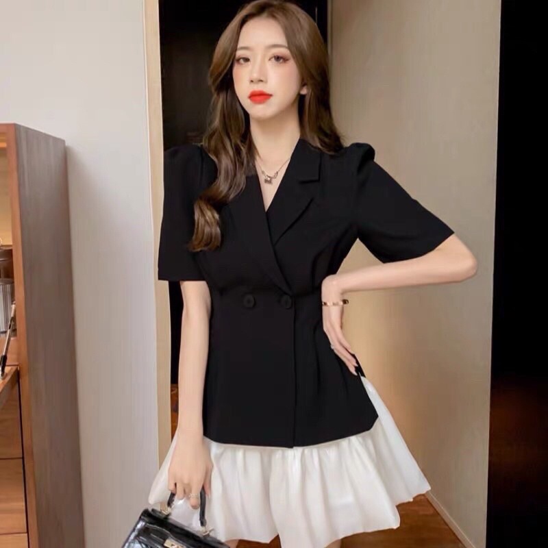 [Lanushop] Áo vest nữ chiết li eo tay ngắn sang chảnh 2 màu