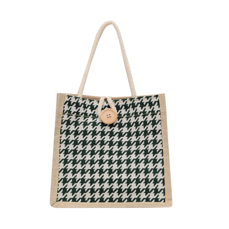 Túi Vải Canvas Đựng Hộp Cơm Họa Tiết Caro Dễ Thương