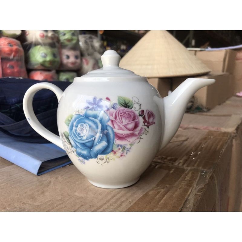 Bình ấm trà sứ in hoa hồng 350ml (không gồm ly)