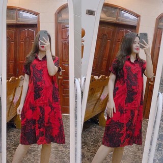 Đầm bầu,váy bầu sơ mi hoa chất lụa siêu mát