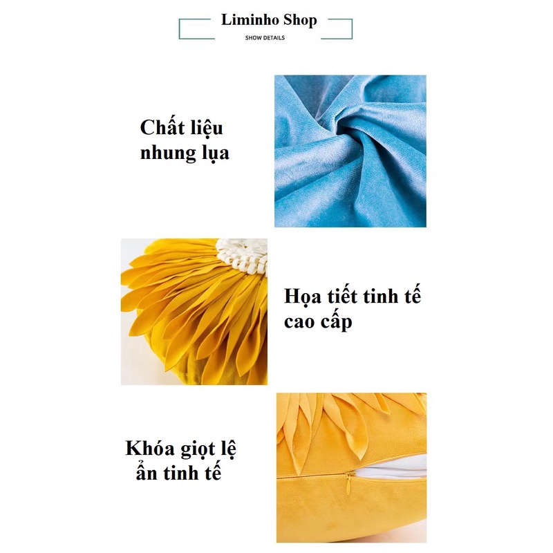 Gối trang trí hình bông hoa Hướng Dương độc đáo chất liệu nhung mịn phong cách sang trọng cao cấp LiMinHo Shop
