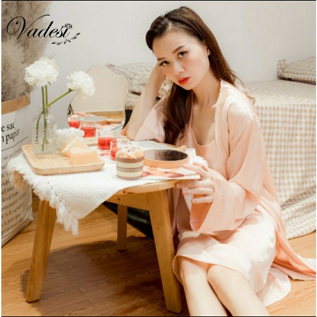 [ CHÍNH HÃNG] Set Đầm Ngủ Lụa Cao Cấp Vadesi, Váy Ngủ Luxury 2 Dây Lụa Tơ Mềm Mịn Phong Cách Nhật Sang Đẹp