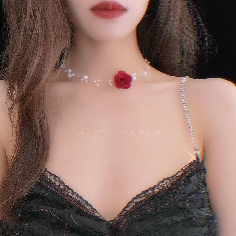 Dây Chuyền Ngọc Trai Hoa Hồng Siêu Cổ Tích Lãng Mạn Kiểu Pháp Cổ Điển