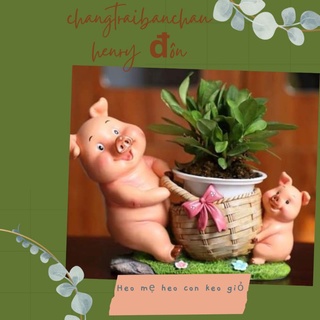 [Mẫu mới]Chậu heo mẹ heo con xách giỏ