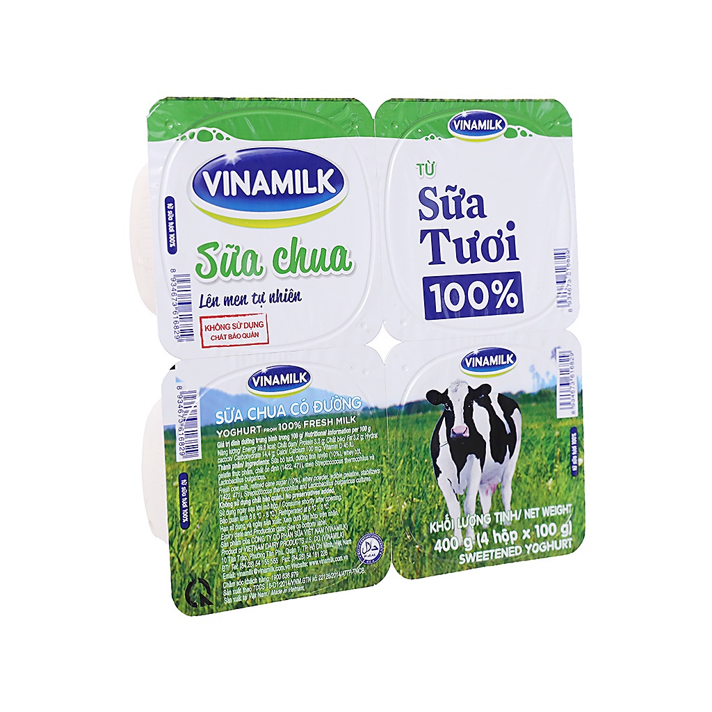 TPHCM  Lốc 4 hộp sữa chua Vinamilk có đường từ 100% sữa tươi 4 x 100g- 100% CHÍNH HÃNG