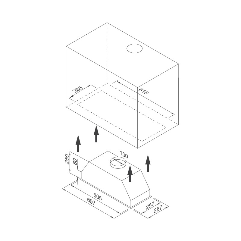 Máy Hút Mùi Âm tủ Malloca MH 700GT - Công Suất Hút 850 m3/h - Ngang 70cm - Kính Đen