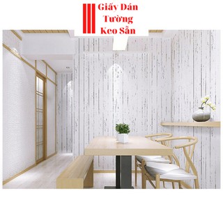 Giấy dán tường giả ván trắng, decal dan tường khổ 45cm có keo sẵn