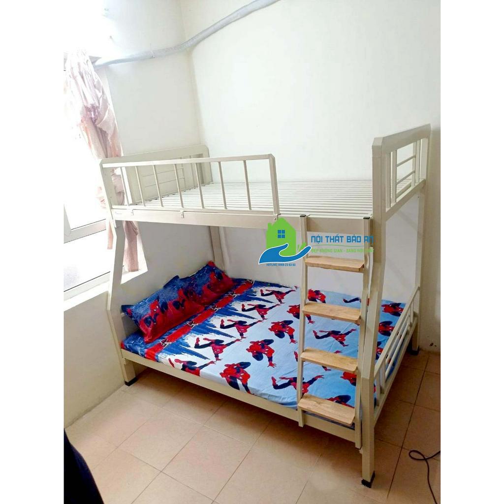 Giường sắt 2 tầng hộp vuông sắt 4x8 màu hồng kích thước từ