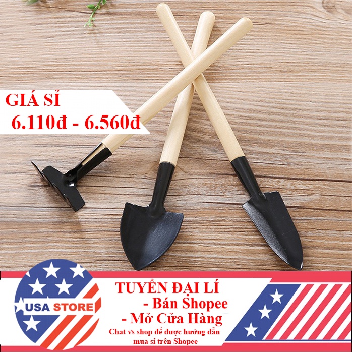 (Video Review) Bộ Cuốc Xẻng Mini Trồng Cây Cảnh - Dụng Cụ 3 Món Chăm Sóc Cây Cảnh Bonsai, Làm Vườn, Chăm Xương Rồng