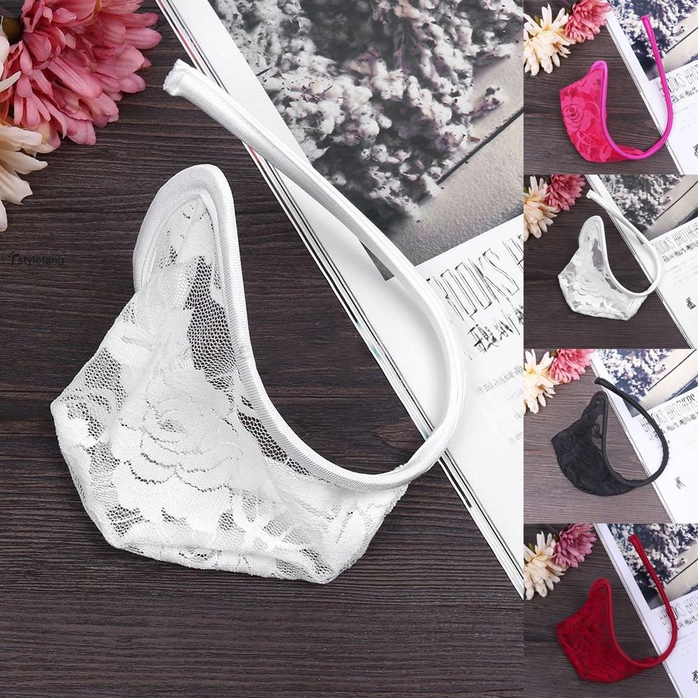 STYLEF-~Mens C-String Lace Lingerie Mens Sexy String Underwear C-String Floral-