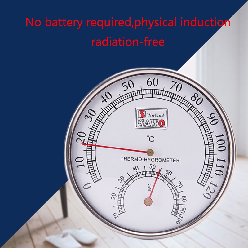 Đồng Hồ Đo Độ Ẩm Xông Hơi Kim Loại Treo Tường 0-120°C &amp; 10%-100