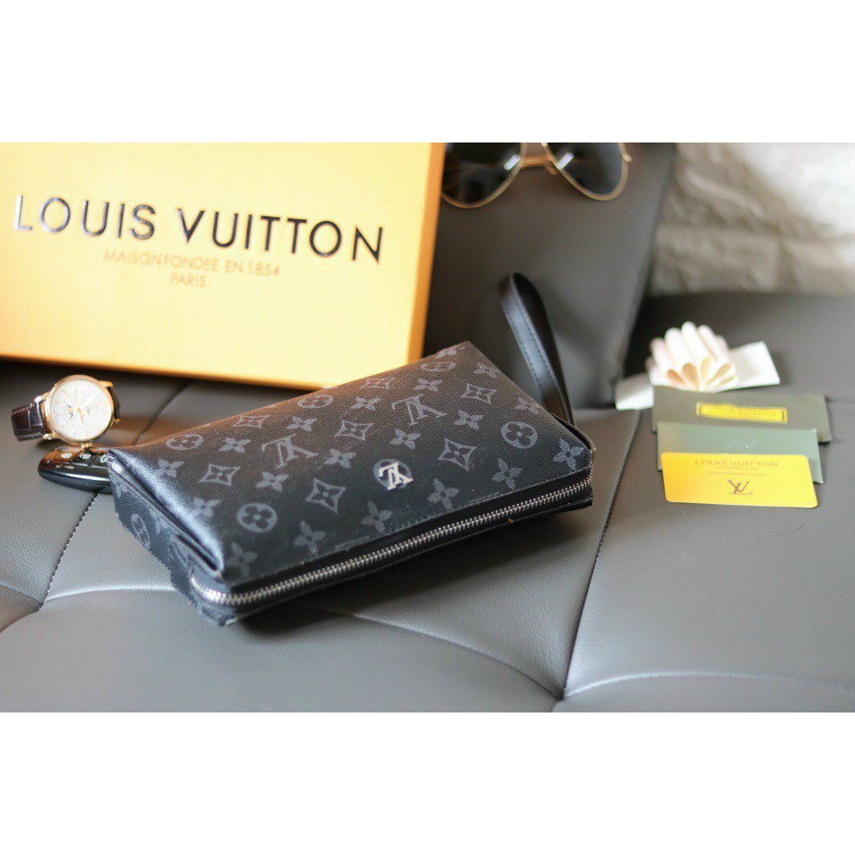 VÍ CLUTCH LV KHOÁ SỐ CẦM TAY UNISEX NAM NỮ CHUẨN FULLBOX HÀNG SẴN SHIP GRAB