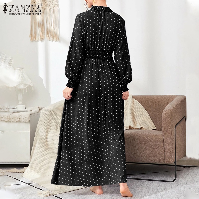 Đầm dài ZANZEA cổ đứng hoạ tiết chấm bi phong cách cổ điển dành cho nữ ZANZE