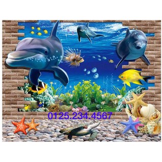 Decal dán tường Khung hồ cá 3D