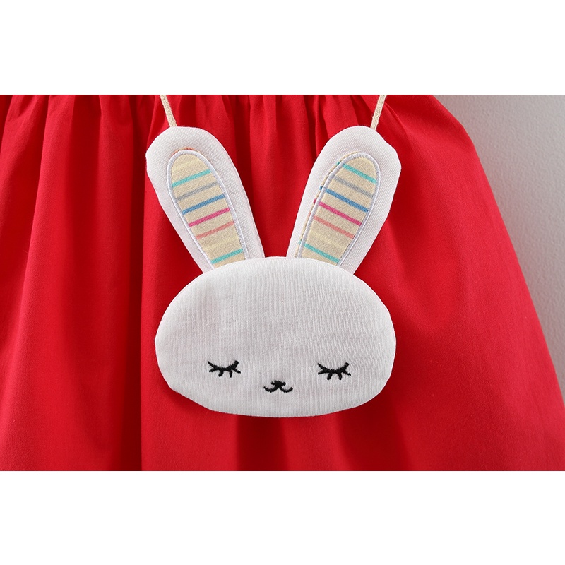 Đầm Cotton Màu Trơn Họa Tiết Thỏ Và Hoa Dễ Thương Cho Bé Gái