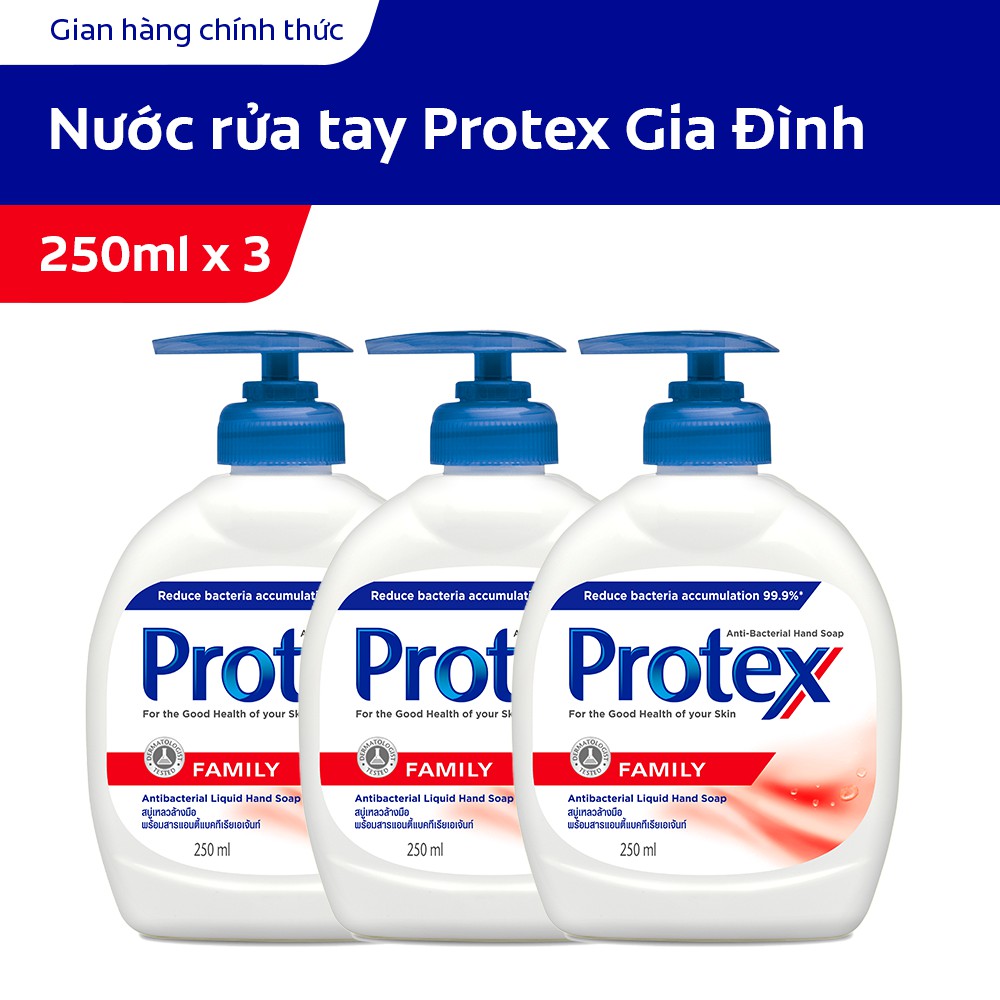 Combo 3 Nước rửa tay diệt khuẩn Protex Family 250ml/chai cho gia đình