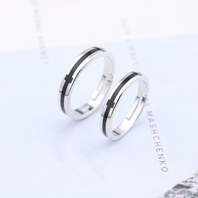 Nhẫn cặp đôi nam nữ viền đen nổi bật phong cách Hàn Quốc
