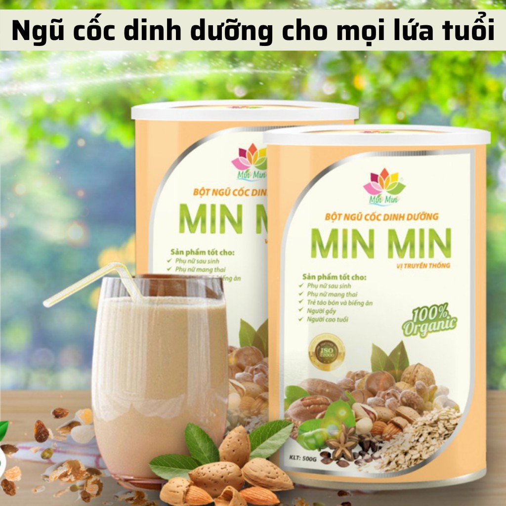 Ngũ cốc lợi sữa Min Min mẫu mới - Ngũ cốc dinh dưỡng từ nhiều loại hạt bổ dưỡng tốt cho sức khỏe hộp 500gr