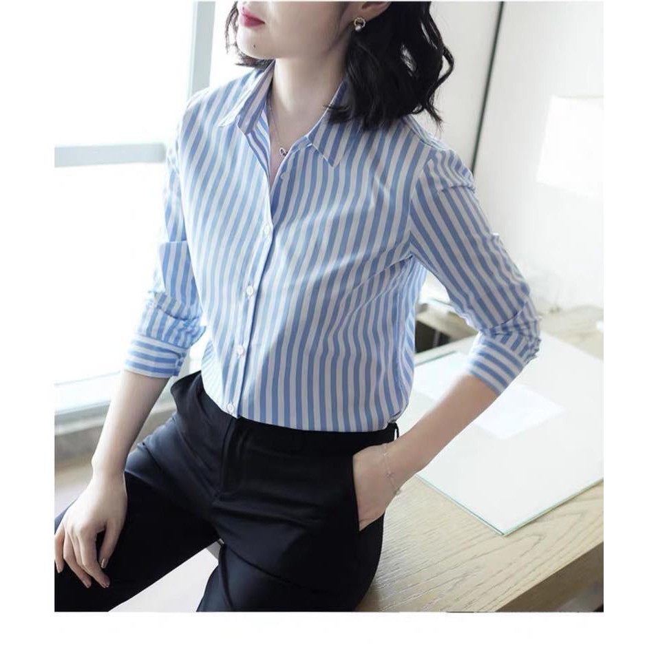 Áo Sơ Mi Nữ Dài Tay Kẻ Sọc  KT9991 Thời Trang Công Sở Thanh Lịch PONIVA Chất Liệu Mềm Mại Thấm Hút Mồ Hôi Tốt