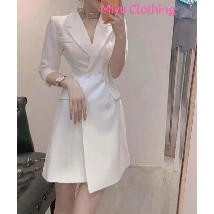 VIP Đầm trắng dự tiệc dáng chữ A váy ngắn đẹp cổ vest công sở sang trọng chất liệu cotton chéo mịn 2 lớp Miyu Clothing