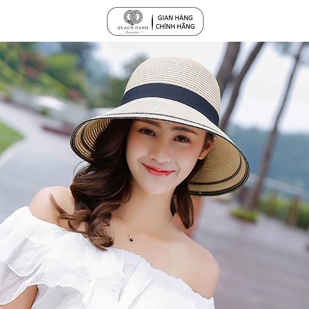Mũ nón cói QO ACCESSORIES vành rộng đai nơ to cho mẹ và bé đi biển mùa hè MU36