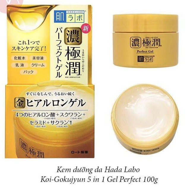 [Nhật nội địa] Kem dưỡng da Hada Labo Gokujyun Perfect Gel 5 in 1 màu vàng chống lão hóa hộp 90gram