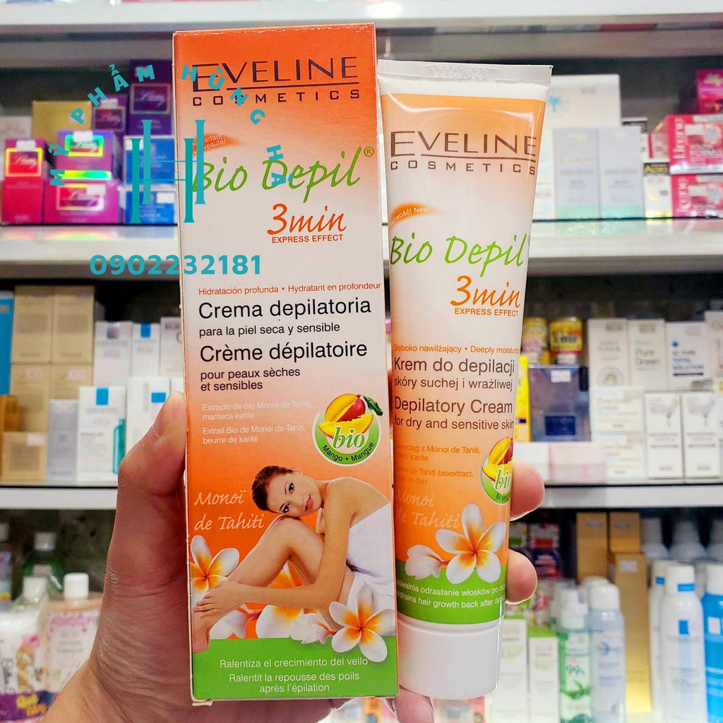 Kem tẩy lông Eveline, kem triệt lông hữu cơ 3 vùng dành cho da khô, da nhạy cảm Eveline Bio Depil 125ml