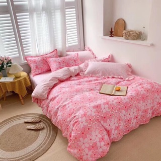 Sét ga gối cotton poly nhập ( Hồng hoa dâm bụt )
