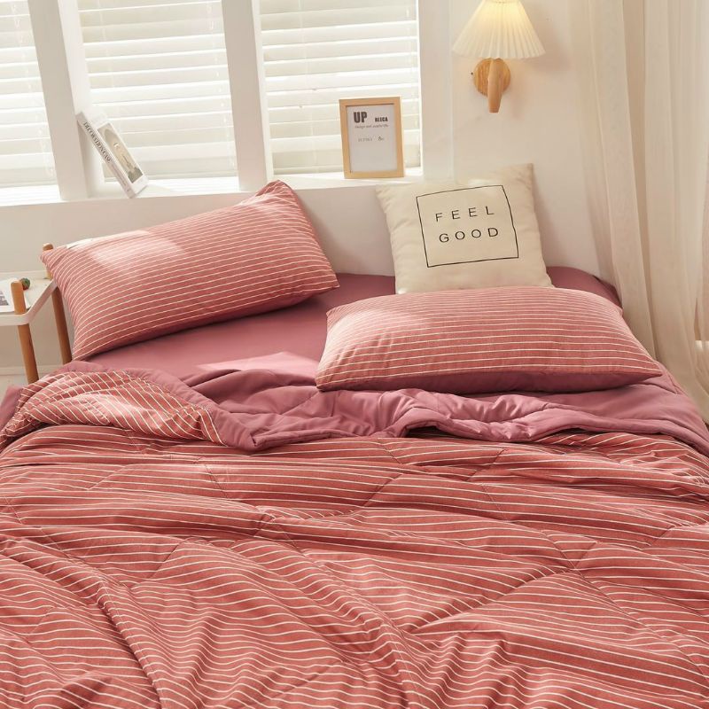 Bộ Chăn Ga Gối Kẻ Chỉ Đỏ Cotton Tici Chăn Chần Bông Nhập Khẩu