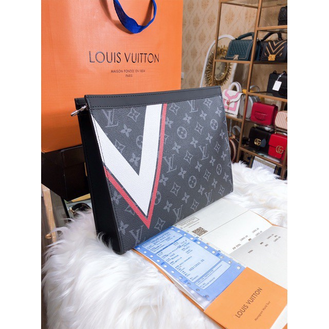 [Ảnh thật] VÍ clutch cầm tay doanh nhân LV SUPER VIP ‼️ fullbox , túi vải , card LOUIS VUITTON hoa đen