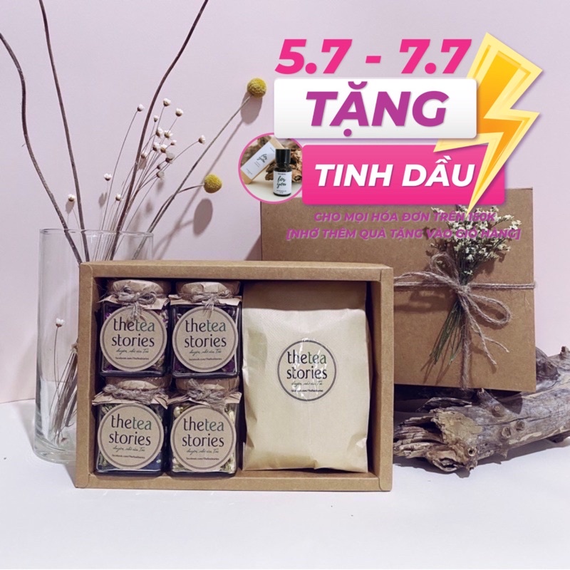 Set trà Hoa An Mini - Gồm 4 vị trà hoa thảo mộc và 3 hoa sen tuyệt đẹp thích hợp làm quà tặng