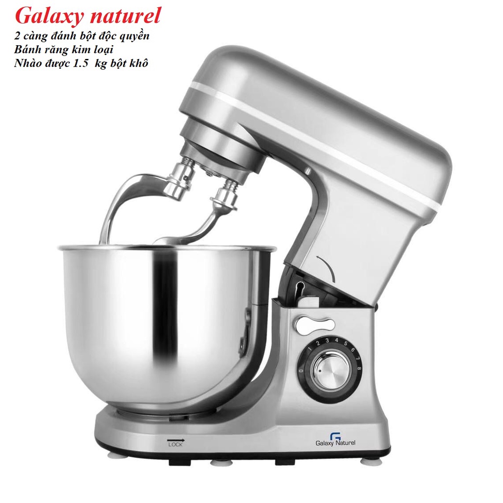 Máy nhào bột công nghiệp 8L 1600W GALAXY NATUREL công nghệ 2 càng đánh bột của Mỹ - Đánh được 2 kg bột khô