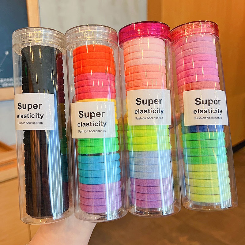 Set 20 Dây Buộc Tóc Cao Su Đen Co Giãn Không Đường May Phong Cách Hàn Quốc Cho Nữ