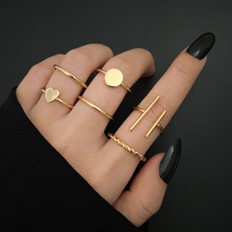 Set 6 Nhẫn Mạ Vàng Thiết Kế Mới Lạ Phong Cách Cổ Điển Cho Nữ