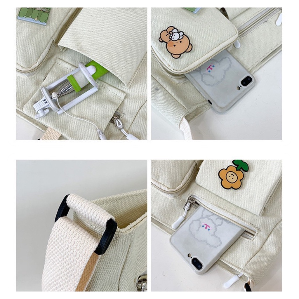 Túi đeo chéo HAZIN cao cấp vải canvas đi học đi chơi đựng vừa khổ a4 phong cách unisex phù hợp cả nam và nữ HZ12