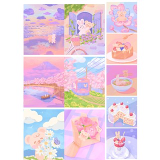 Postcard Tranh giấy dán tường trang trí decor phòng họa tiết gấu, thỏ đáng yêu kiểu Hàn