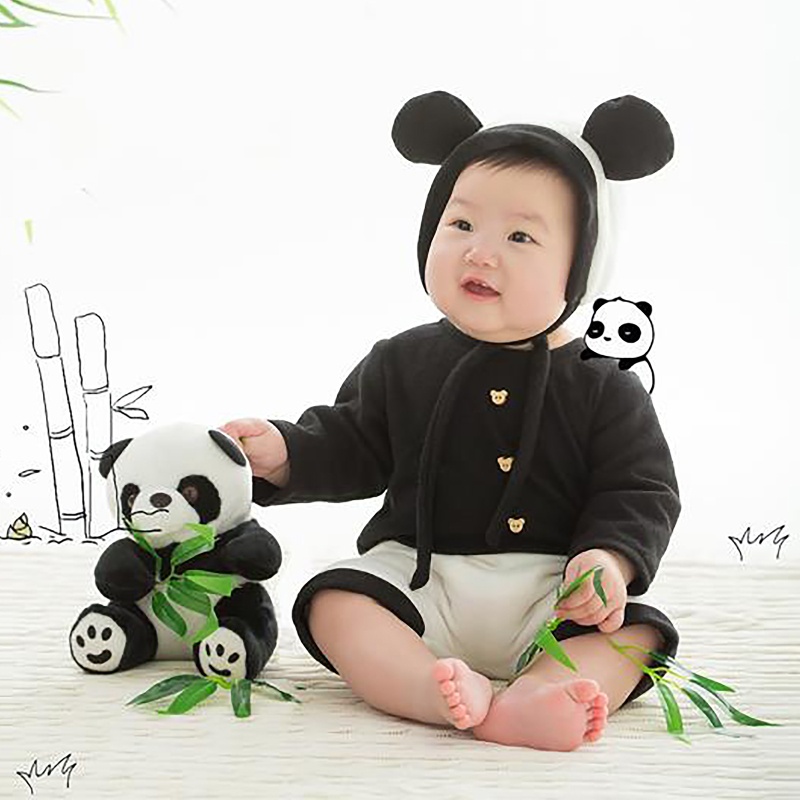 Bộ Áo Liền Quần Hình Gấu Trúc Dễ Thương Dùng Làm Đạo Cụ Chụp Ảnh Cho Bé Sơ Sinh