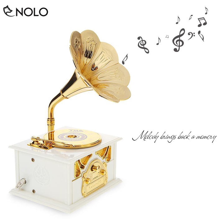 Hộp Phát Nhạc Music Trinket Box Gramophone Phong Cách Máy Đĩa Cổ Điển Retro Chất Liệu Nhựa ABS