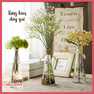 Lọ hoa thủy tinh trong - Bình hoa decor trang trí dây gai vintage decor phong cách tối giản hiện đại