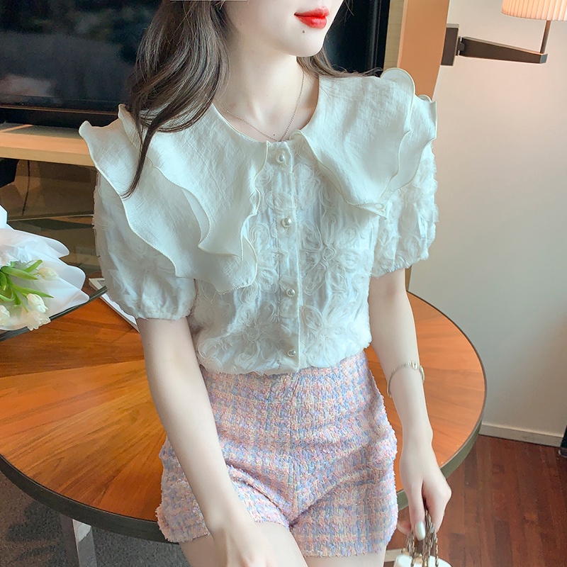 Áo Sơ Mi Ngắn Tay Cổ Búp Bê Thời Trang Dành Cho Nữ