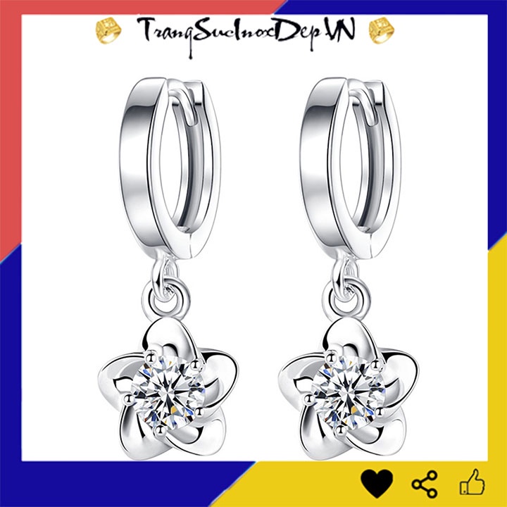 Bông tai nữ tòn ten rớt hoa đính đá phong cách Hàn Quốc siêu đẹp, dễ thương thích hợp đi dự tiệc, số lượng 1 đôi