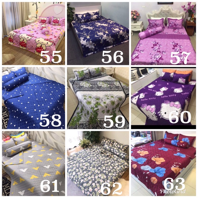 Bộ Ga Gối Chăn Hè Chần Bông Poly Cottong ( Tặng kèm vỏ gối ôm) | BigBuy360 - bigbuy360.vn