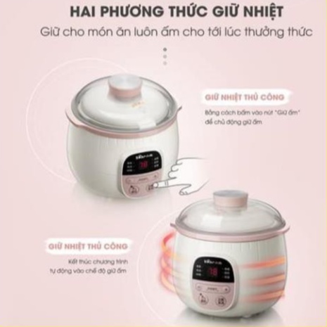 Nồi nấu cháo chậm cho bé ăn dặm Bear SUBE001 ( có lồng hấp), Nồi hầm cháo chậm , ninh, ủ chào, chưng yến_bảo hành 18Th